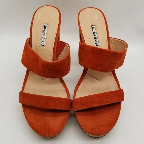Charles David Women Jinx Platform Heel Slide Sandals Russet Suede 10 - Picture 3 of 8